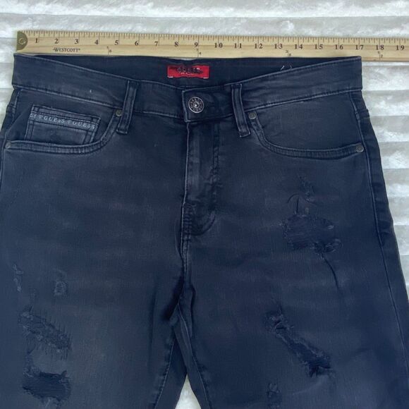 Guess Unisex Distressed Skinny Jeans Dark Wash Size 32 – Trendy Slim Fit Denim - Picture 7 of 9